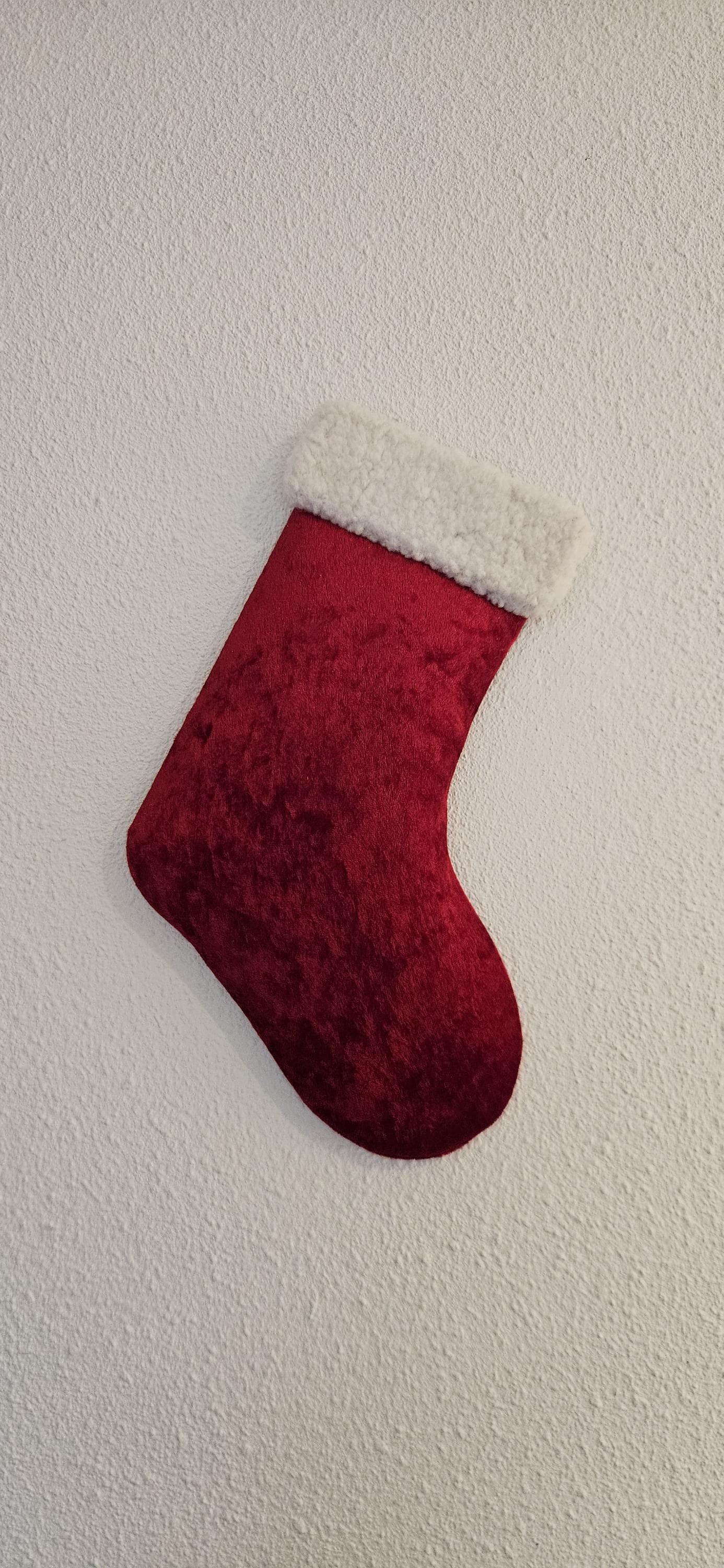 Santa Stocking Christmas Wall Decoration 30×21 cm  Decorative Velvet Stocking with White Teddy Trim Holiday Wall Hanging (Not Storage)