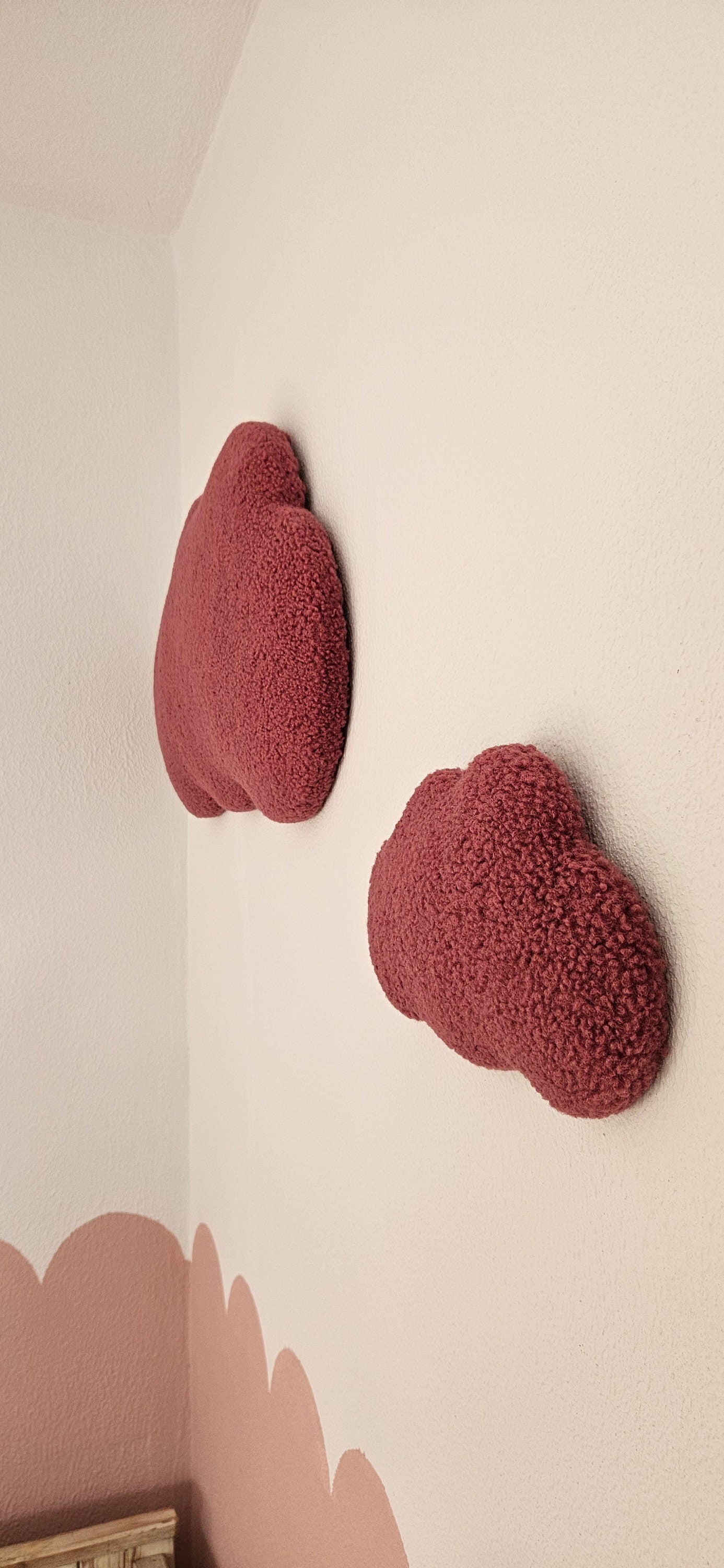 Set Babykamer wanddecoratie wolk donker oudroze boucle, kinderkamer deco, babyshower gift, baby wolken