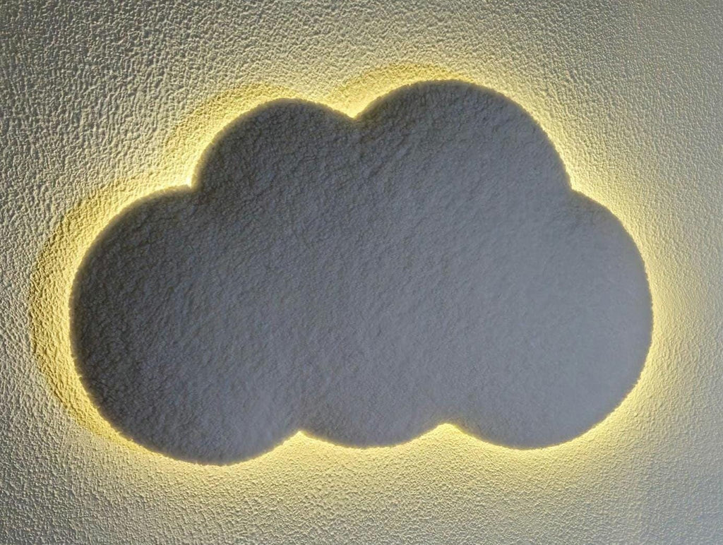Draadloze Wolk met verlichting op batterij Babykamer wanddecoratie wolk boucle, kinderkamer deco, babyshower gift, baby wolken gebroken wit