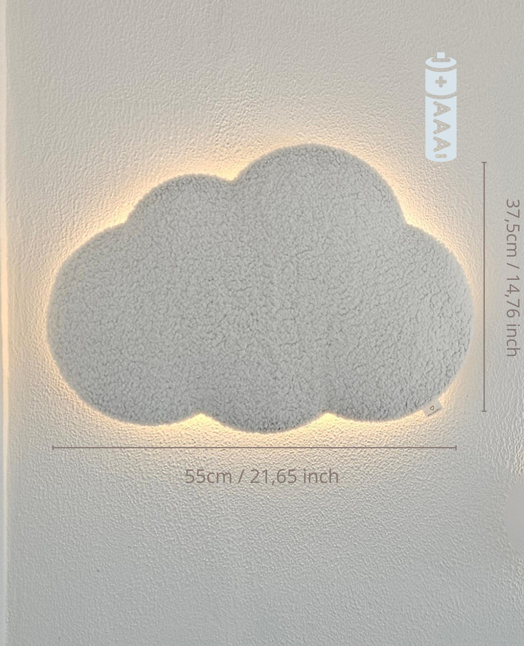 Draadloze Wolk met verlichting op batterij Babykamer wanddecoratie wolk boucle, kinderkamer deco, babyshower gift, baby wolken gebroken wit