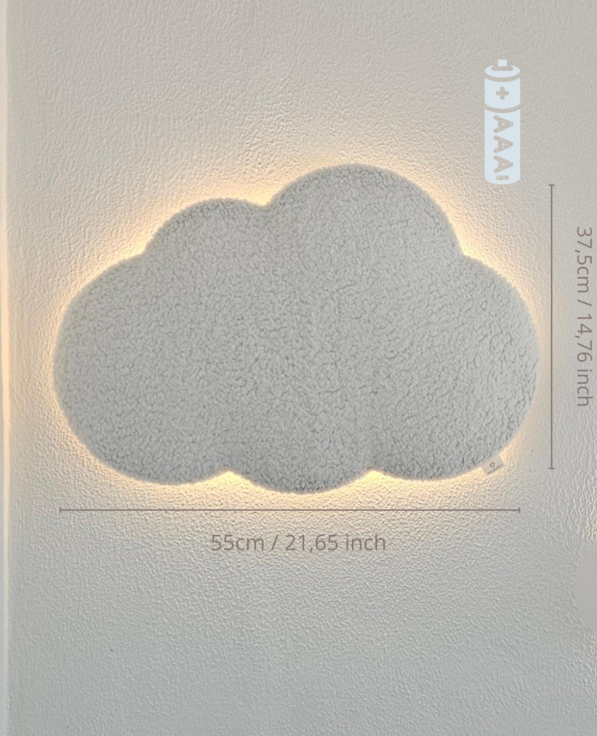 Draadloze Wolk met verlichting op batterij Babykamer wanddecoratie wolk boucle, kinderkamer deco, babyshower gift, baby wolken gebroken wit