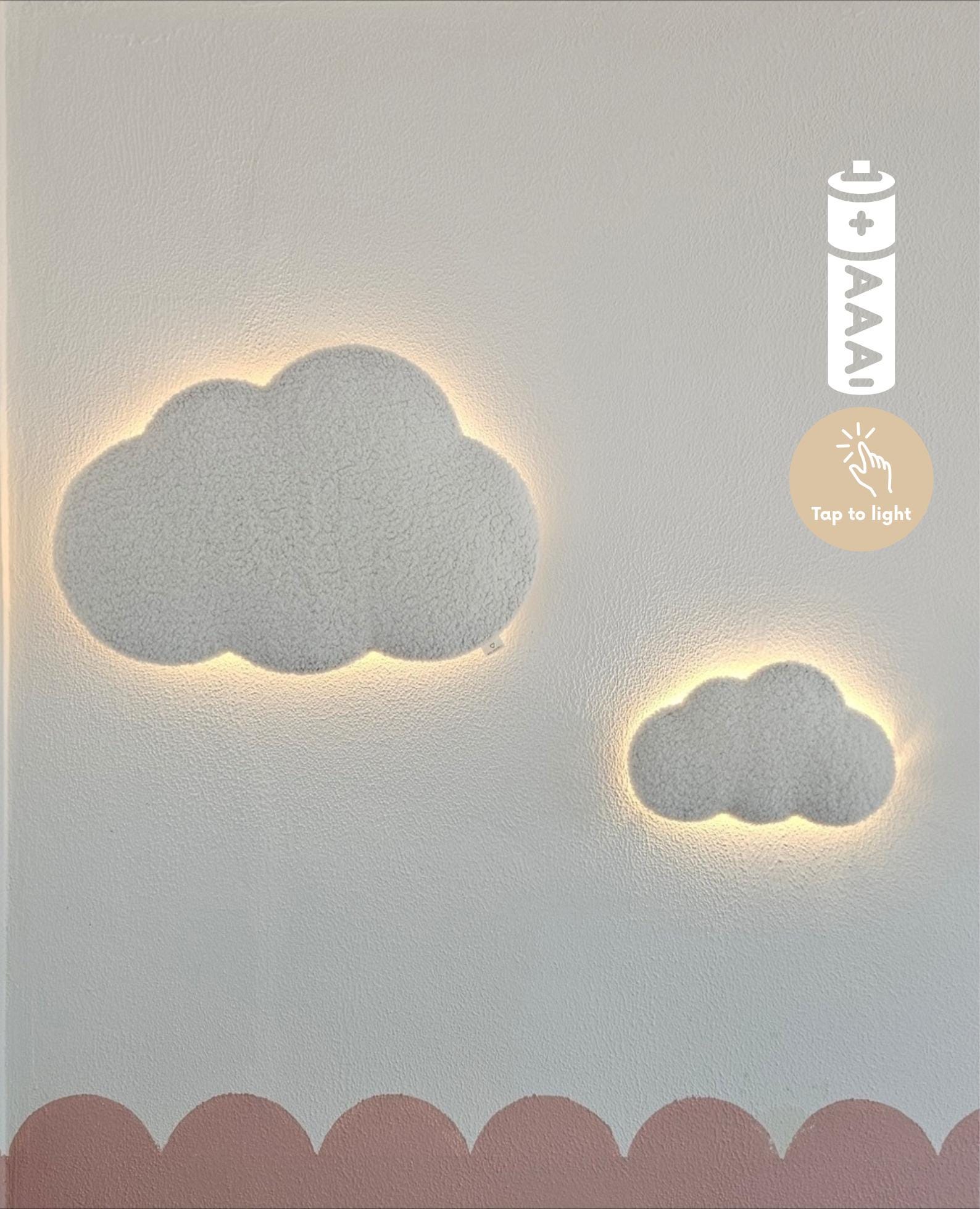 Set van 2 Wolken Nachtlampen – Babykamer Wandlampjes (Groot + Medium)