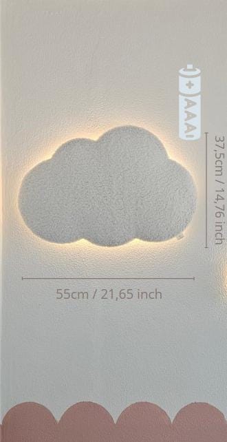 Draadloze Wolk met verlichting op batterij Babykamer wanddecoratie wolk boucle, kinderkamer deco, babyshower gift, baby wolken gebroken wit