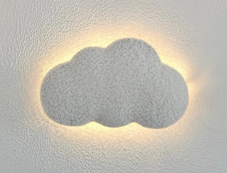 Set of 3 Cloud Wall Lamps with LED - Battery Night Light for Nursery - Soft Boucle Baby Room Decor - Handmade Kids Wall Lighting