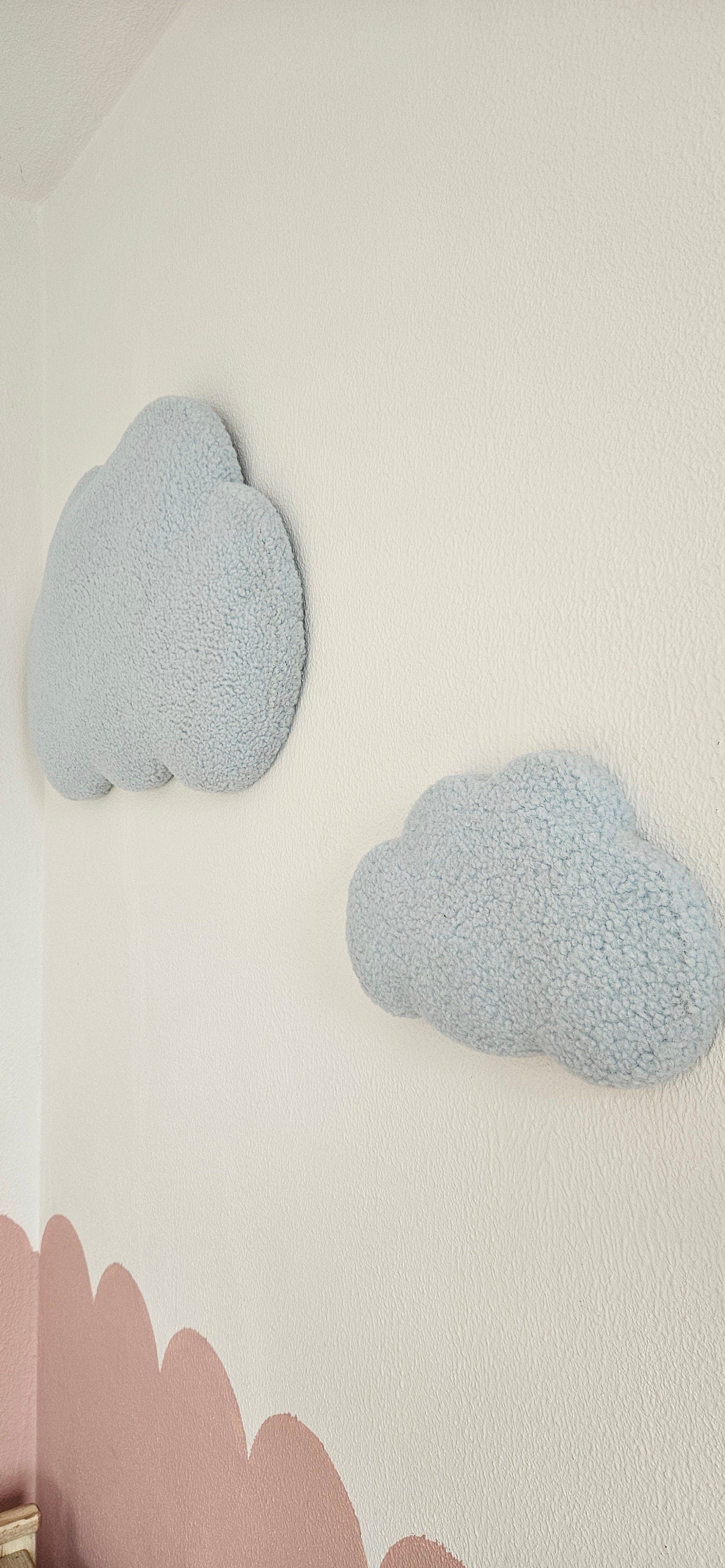 Set wanddecoratie wolken babykamer baby blauw boucle wanddecoratie, kinderkamer, babyroom, clouds,babyblauw