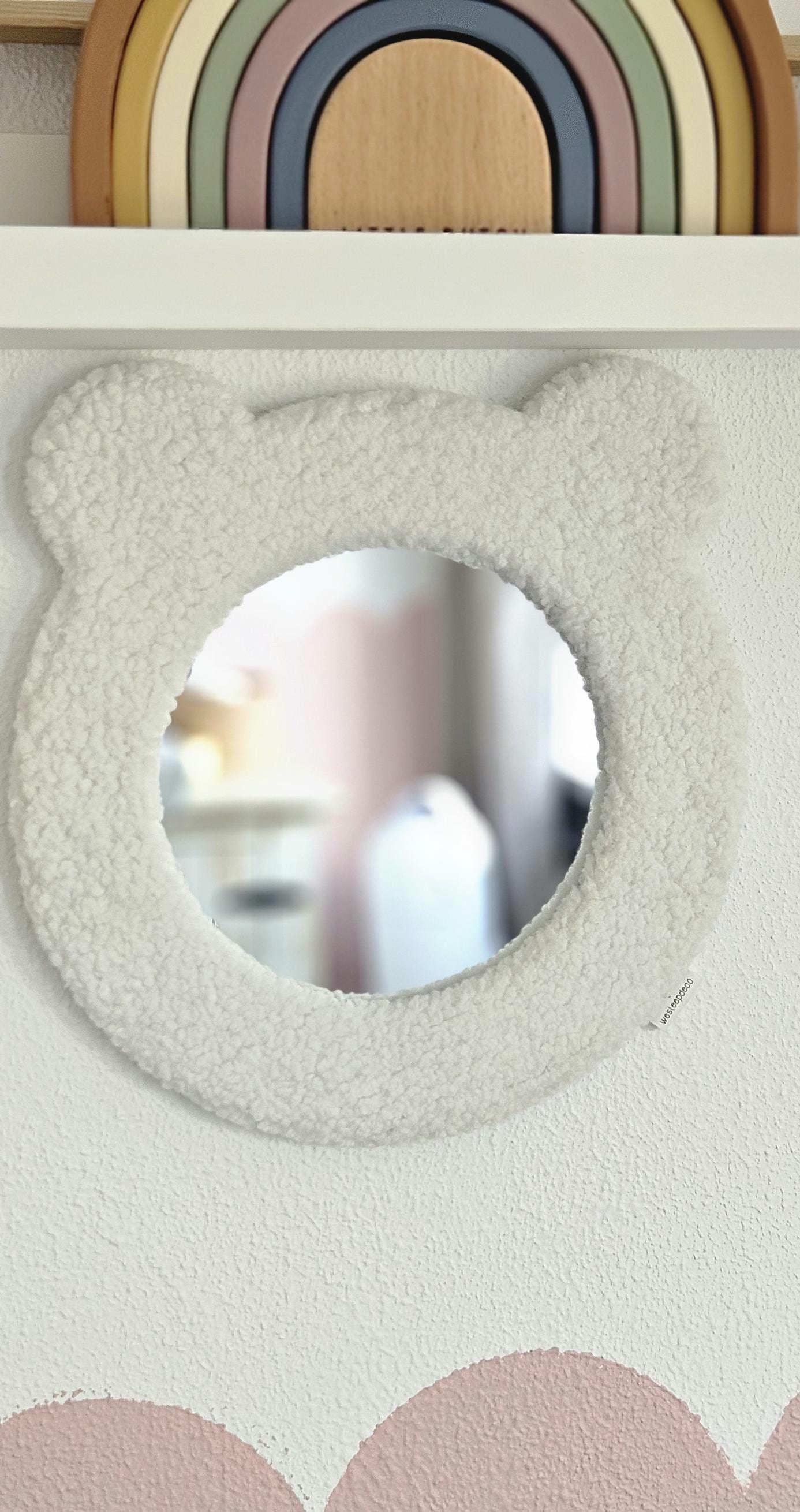 Teddy Spiegel Kinderkamer – Berenhoofd Spiegel 30x28cm – Zachte Pluche Wanddecoratie voor Baby- of Peuter Kamer - handgemaakt