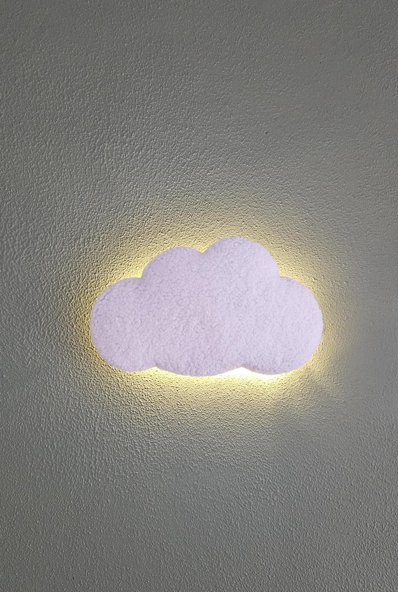 Set of 3 Cloud Wall Lamps with LED - Battery Night Light for Nursery - Soft Boucle Baby Room Decor - Handmade Kids Wall Lighting
