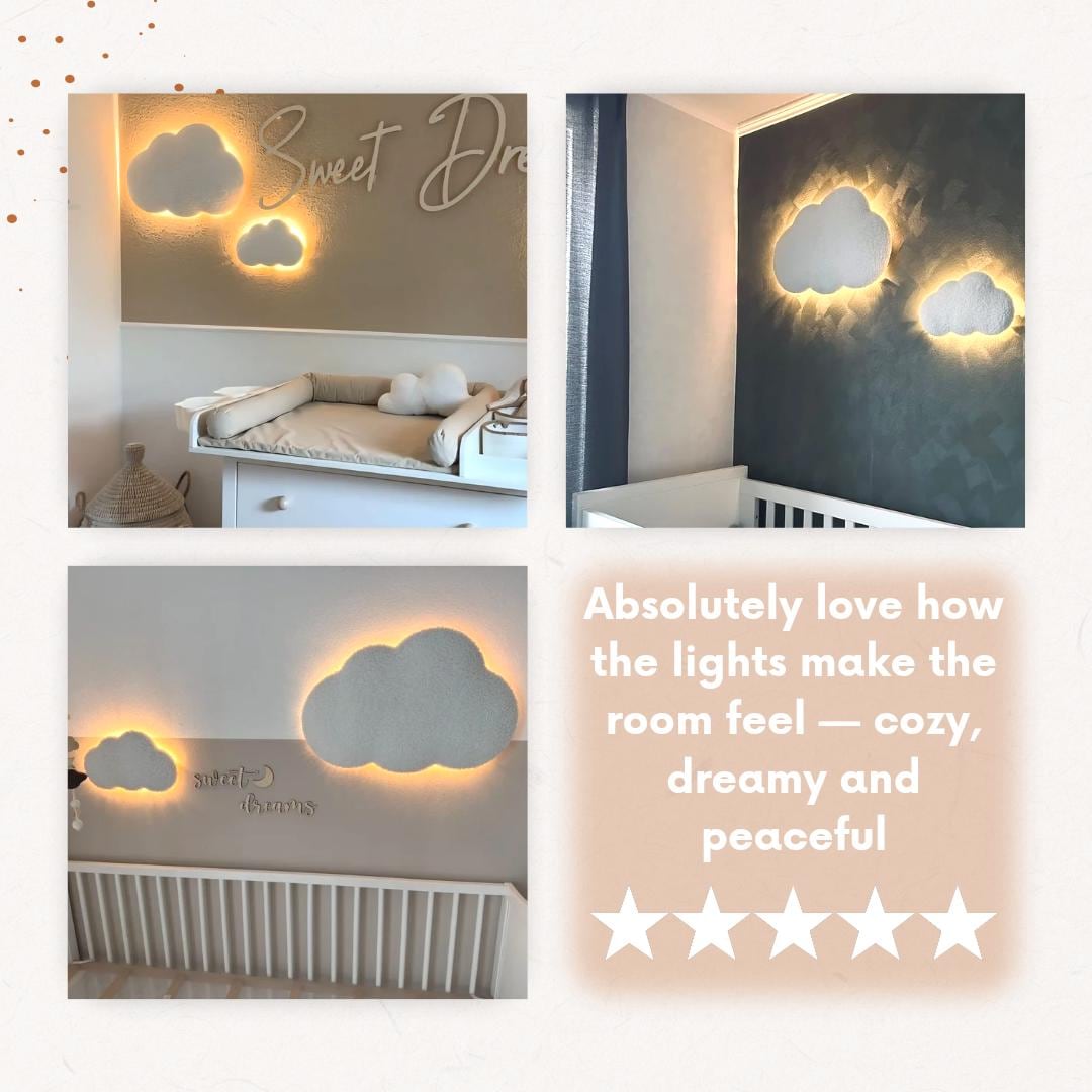 Set van 2 Wolken Nachtlampen – Babykamer Wandlampjes (Groot + Medium)