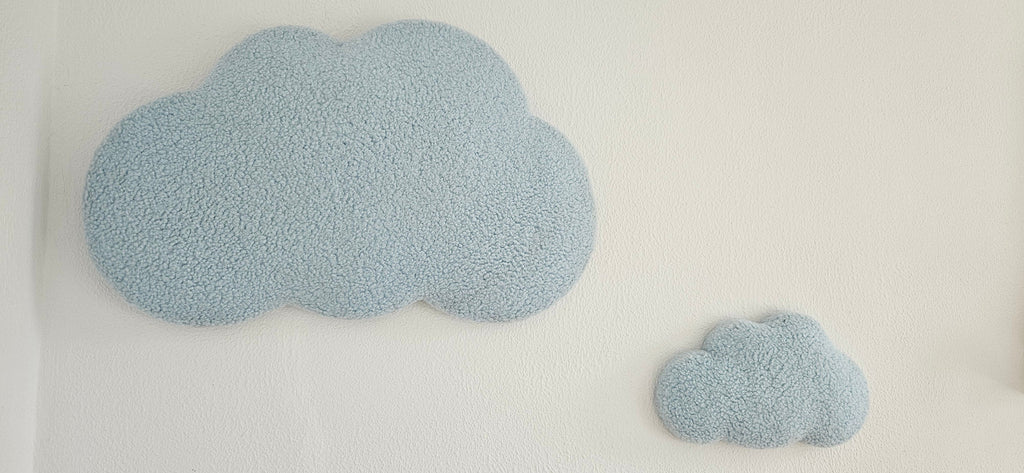 Set wanddecoratie wolken babykamer baby blauw boucle wanddecoratie, kinderkamer, babyroom, clouds,babyblauw