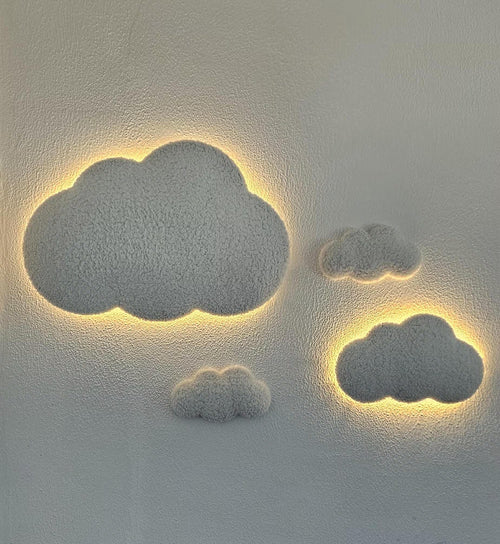 Set van 4 Wolken Nachtlampen – 2 met LED Licht & 2 Mini Wolkjes