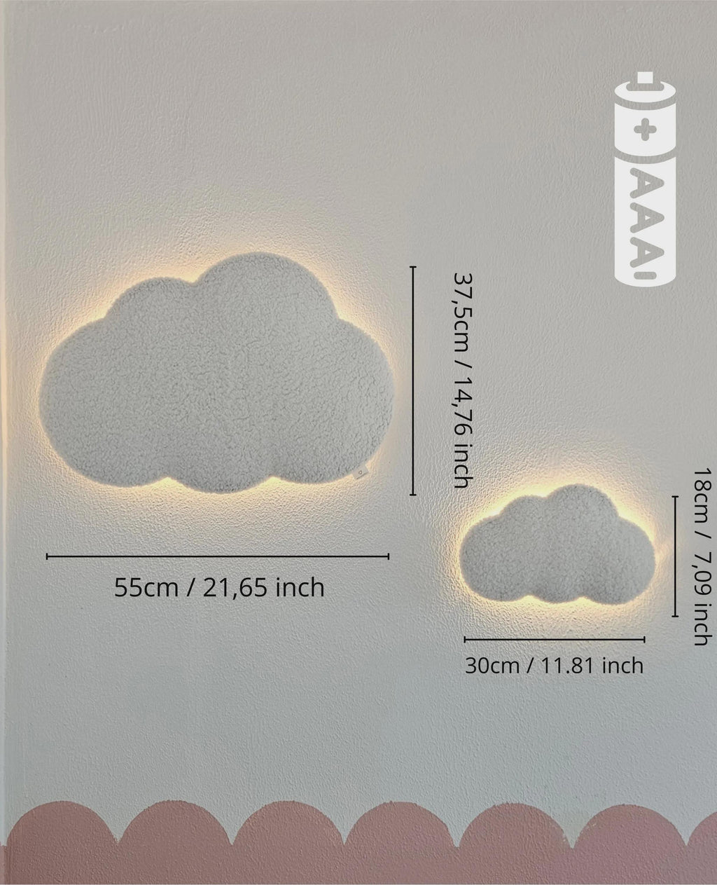 Set van 2 Wolken Nachtlampen – Babykamer Wandlampjes (Groot + Medium)