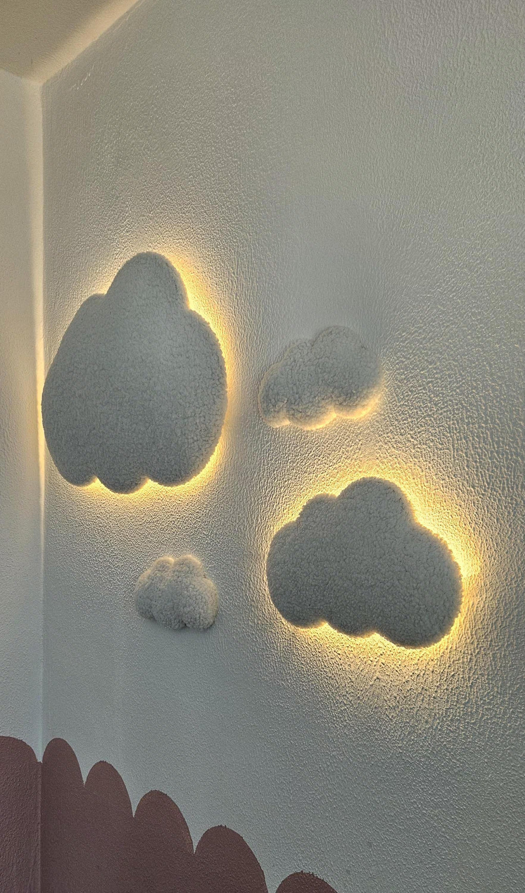 Set van 4 Wolken Nachtlampen – 2 met LED Licht & 2 Mini Wolkjes