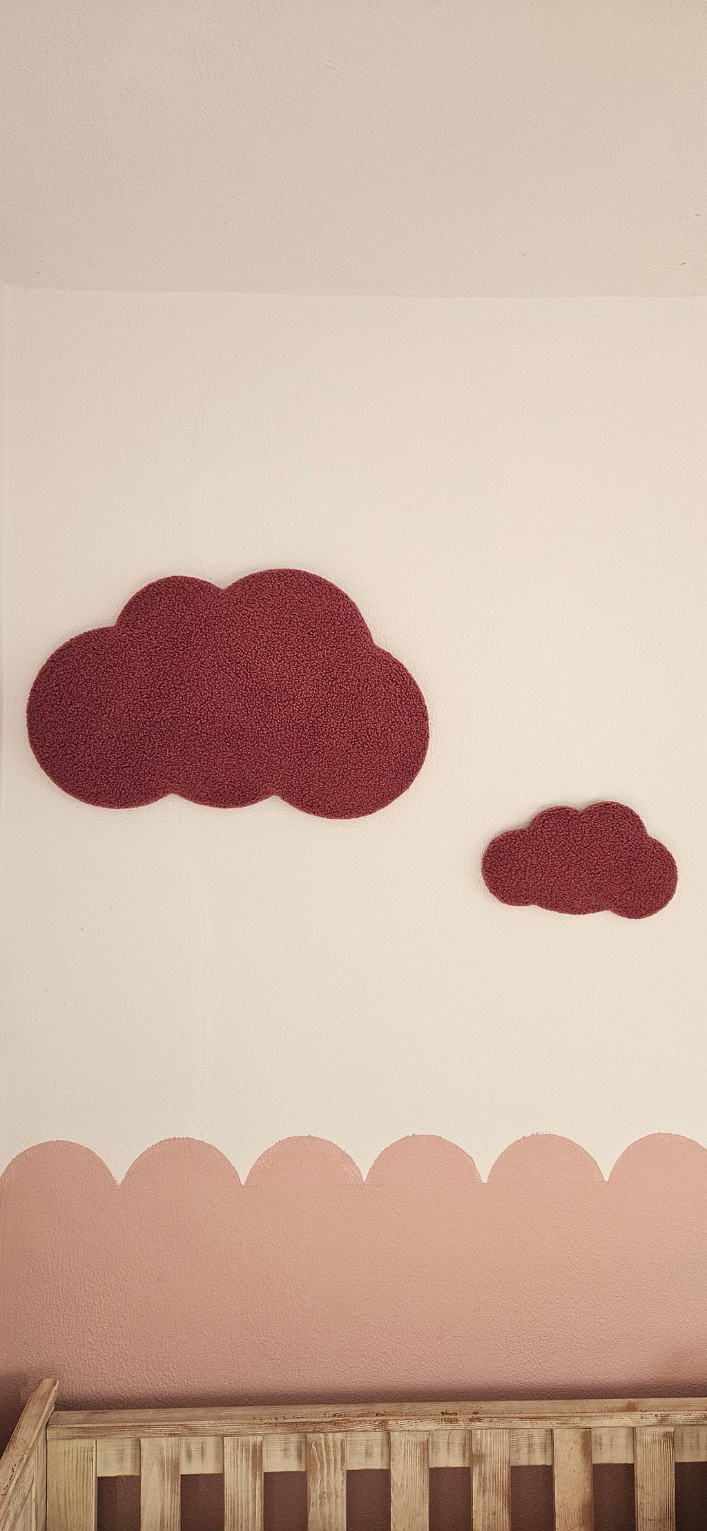 Set Babykamer wanddecoratie wolk donker oudroze boucle, kinderkamer deco, babyshower gift, baby wolken