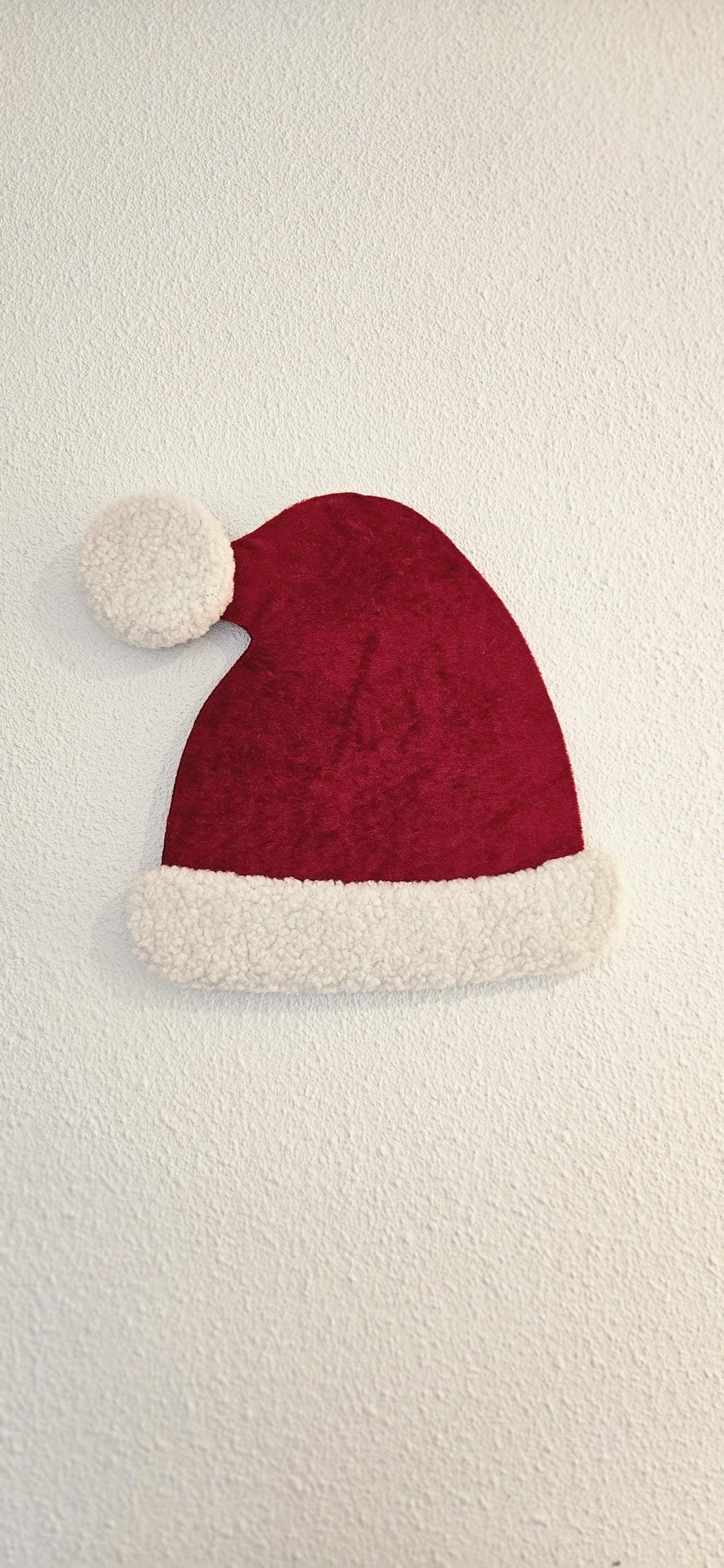 Santa Hat Christmas Wall Decoration 26x26cm Red Velvet Santa Cap with White Teddy Trim | Holiday Wall Decor for Nursery & Living Room