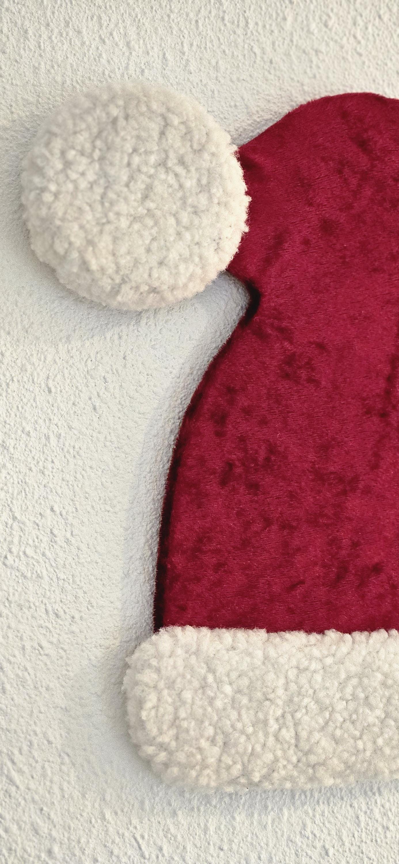 Santa Hat Christmas Wall Decoration 26x26cm Red Velvet Santa Cap with White Teddy Trim | Holiday Wall Decor for Nursery & Living Room